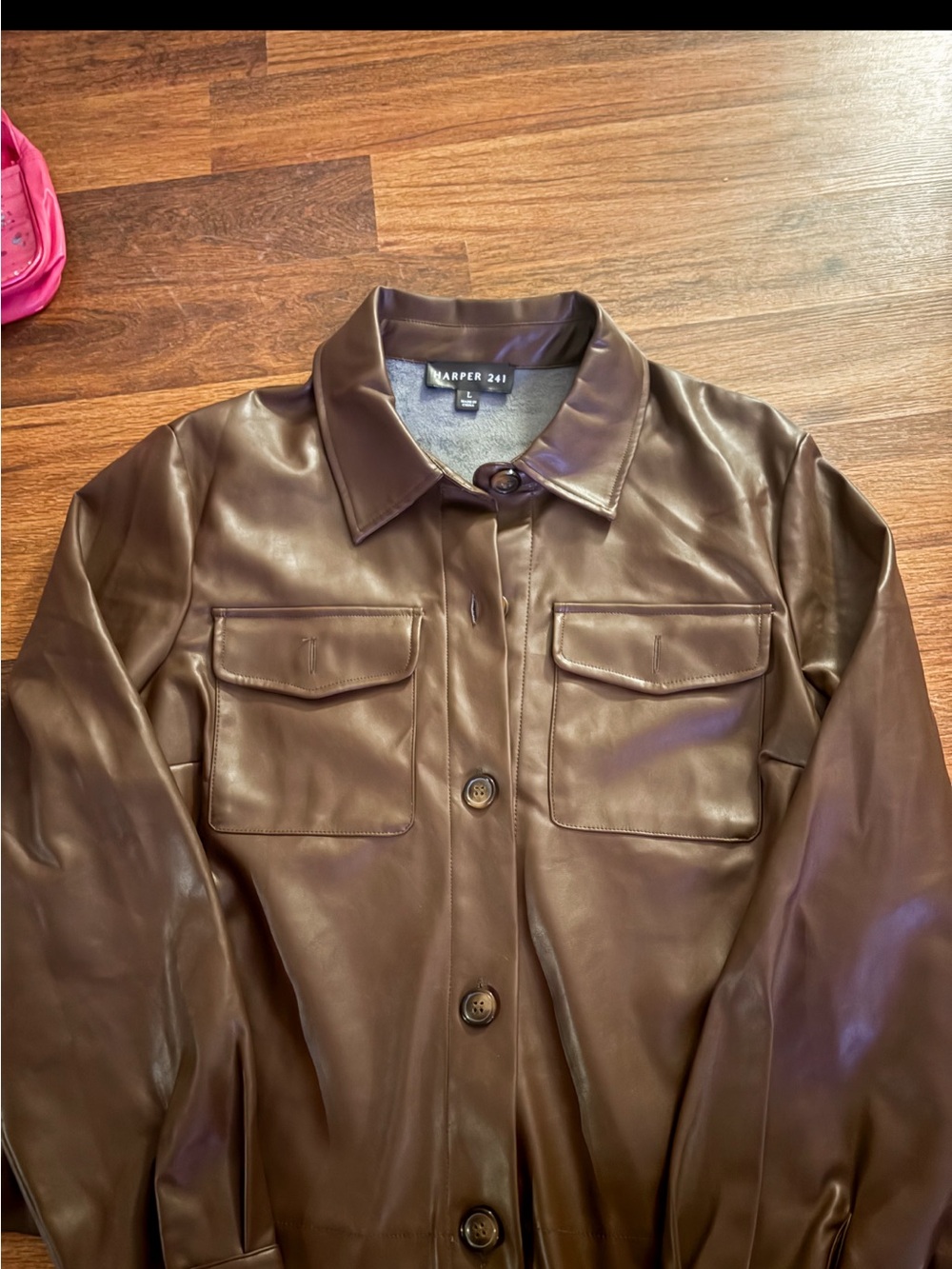 Harper 241 Brown Faux Leather Shacket Jacket Women’s Large Y2K